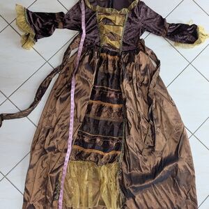 Girls Brown Vintage-Style Princess Costume Dress with Gold Trim